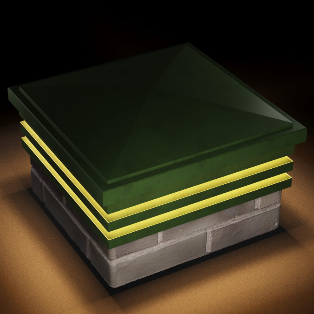 Колпак Zking Бона ХайТек Зеленый на столб 1.5х1.5 кирпича (385х385мм) с подсветкой в Кургане фото