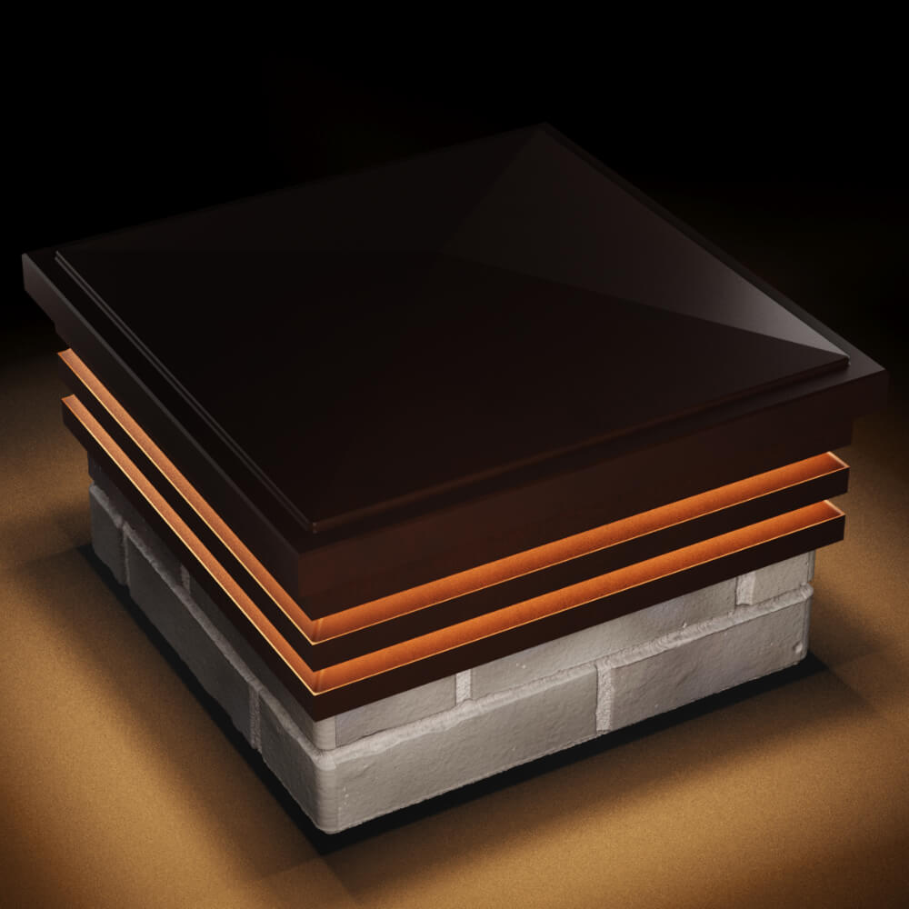 Колпак Zking Бона ХайТек Коричневый на столб 1.5х1.5 кирпича (385х385мм) с подсветкой в Кургане фото